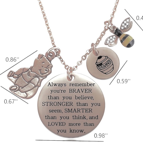 “Always Remember You’re Braver than You Believe…” Winnie the Pooh Necklace - Picture 10 of 10
